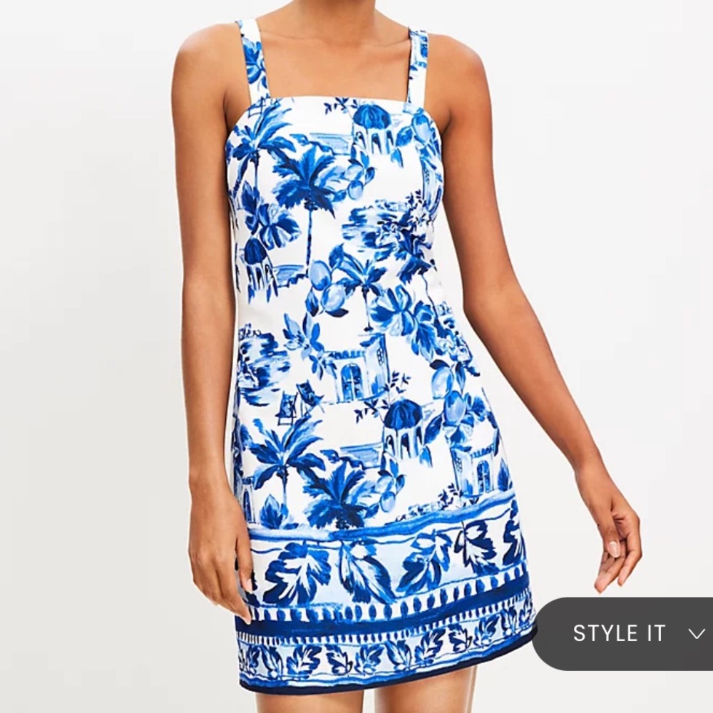 Loft Corfu Weekend Linen Blend Strappy Shift dress